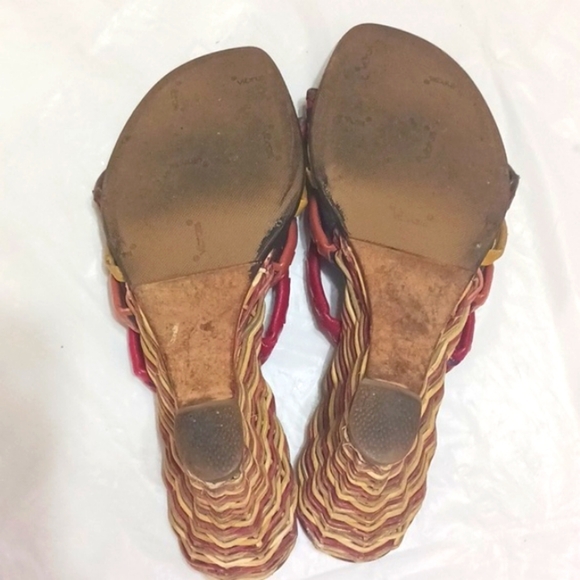 ZALO Leather and Straw Wedge Sandals - Picture 8 of 10